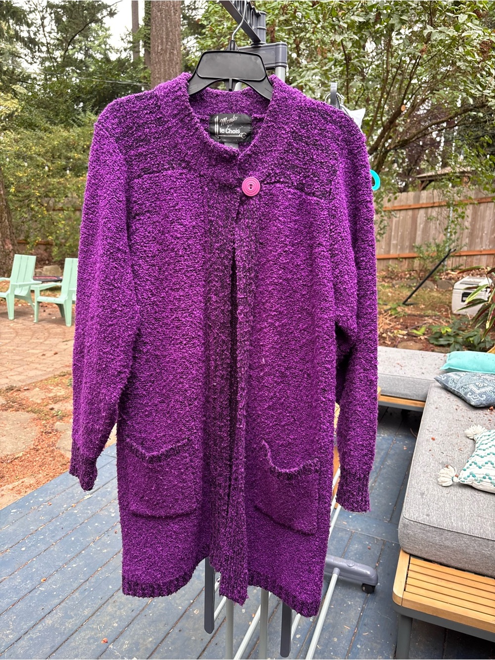 Monto por le chois Women's Purple Bouclé Long Cardigan Jacket